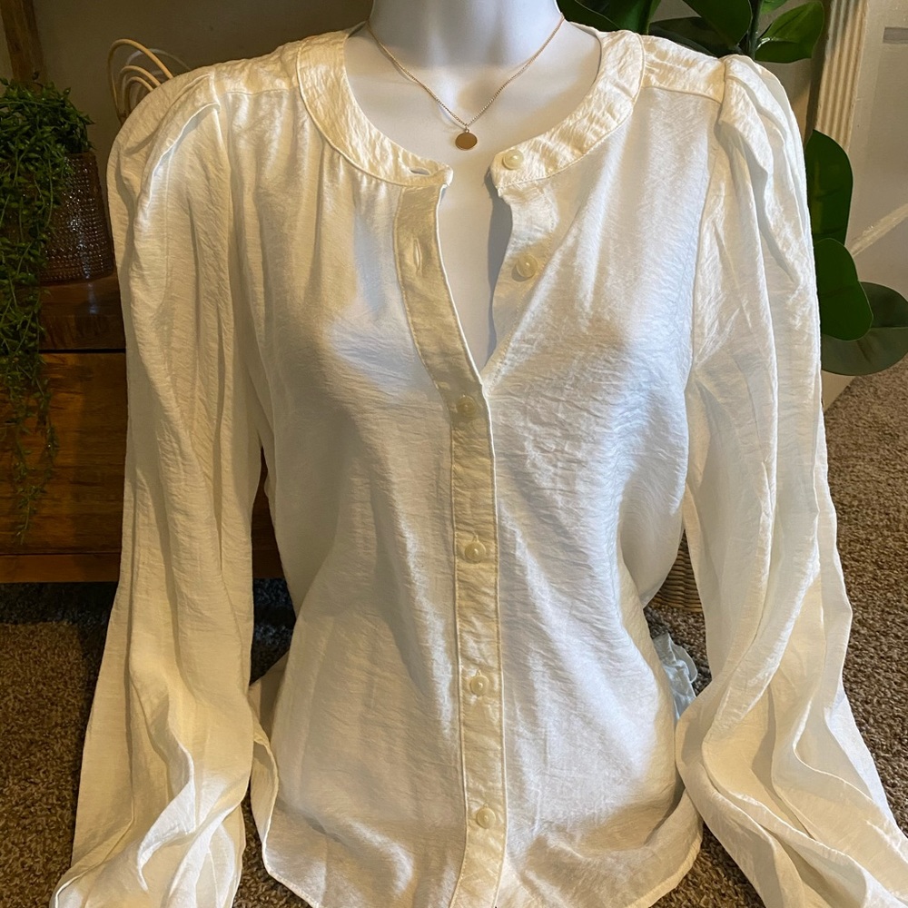 Cream white blouse button top
